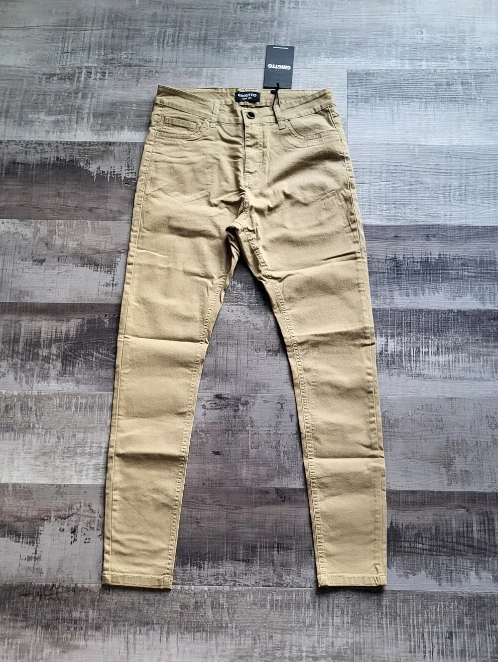 New Size 32×30 Mens GINGTTO Skinny Jeans Slim Fit Stretch Cotton Spandex Khaki